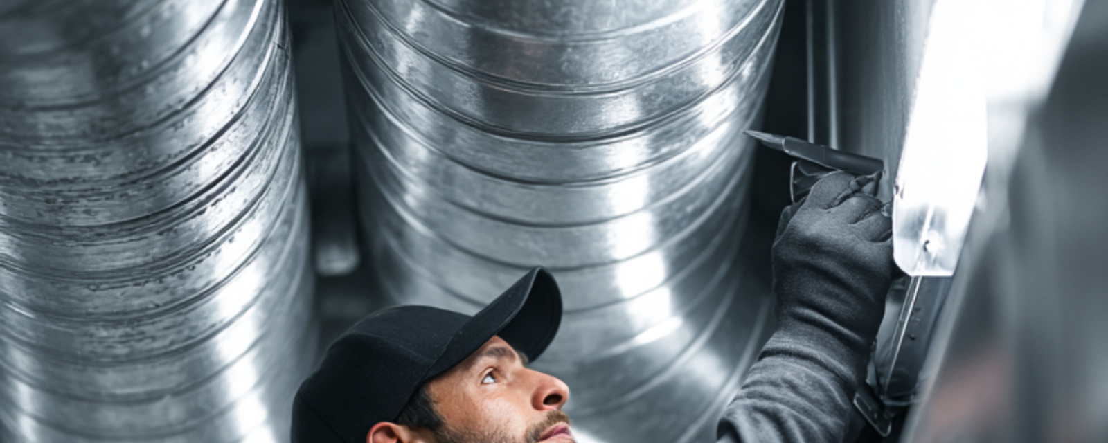 EPCM technician inspecting ductwork